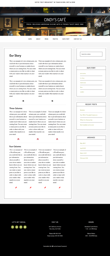 sample page with columns and sidebar